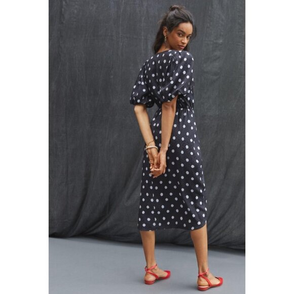 BNWT Delfi Collective x Anthropologie Black & White Polka Dot Midi Dress S - Picture 3 of 16